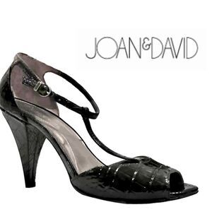 Joan & David Patent Croc Embossed Peep Toe Sandals